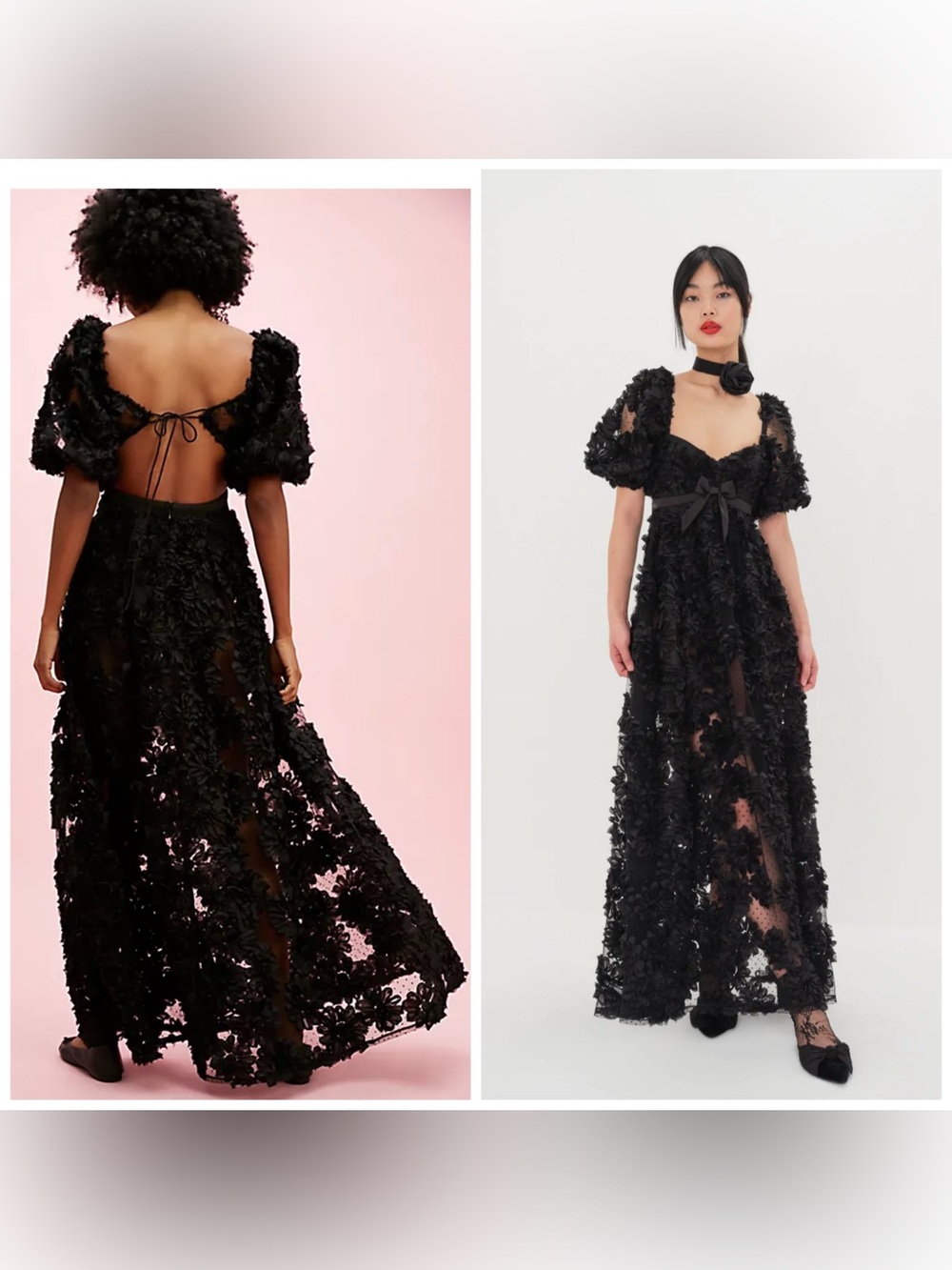 For Love & Lemons Astrid Organza Floral 3D Black Maxi Dress XS